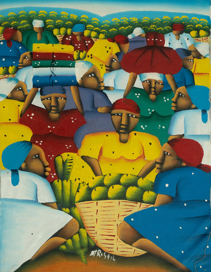 Haitian Painting Gathering at Dusk"