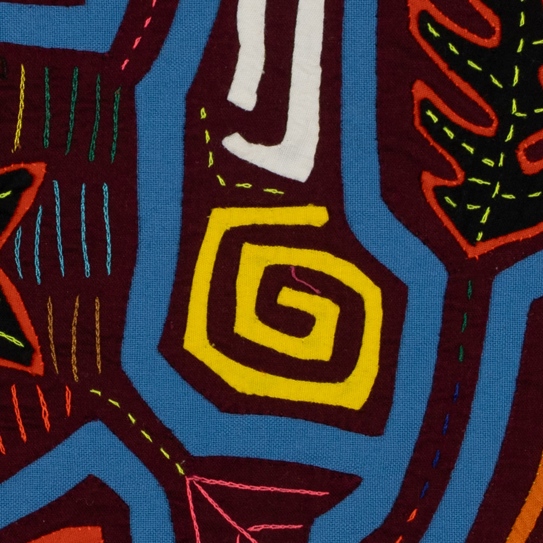 Traditional Burgundy And Turquoise Duck And Fish Mola