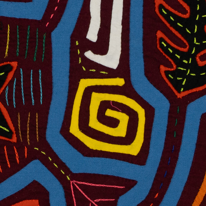 Traditional Burgundy And Turquoise Duck And Fish Mola