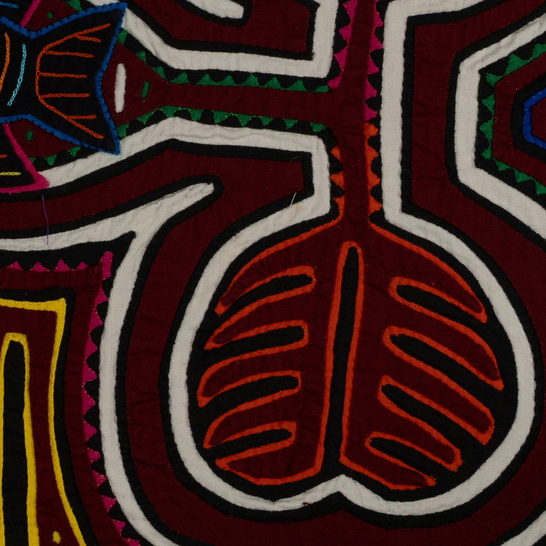 Traditional Maroon And White Autumn Leaf With Fish Mola