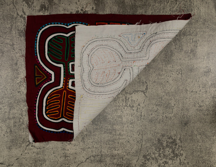 Traditional Maroon And White Autumn Leaf With Fish Mola