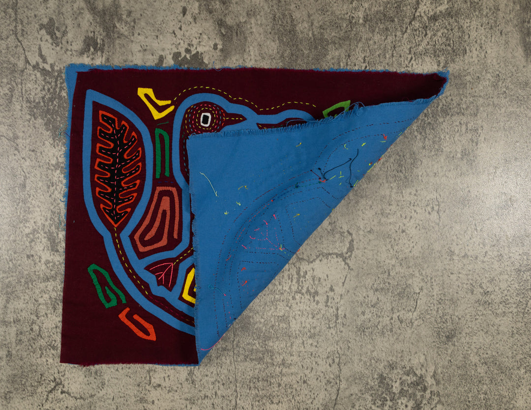 Traditional Burgundy And Turquoise Duck And Fish Mola