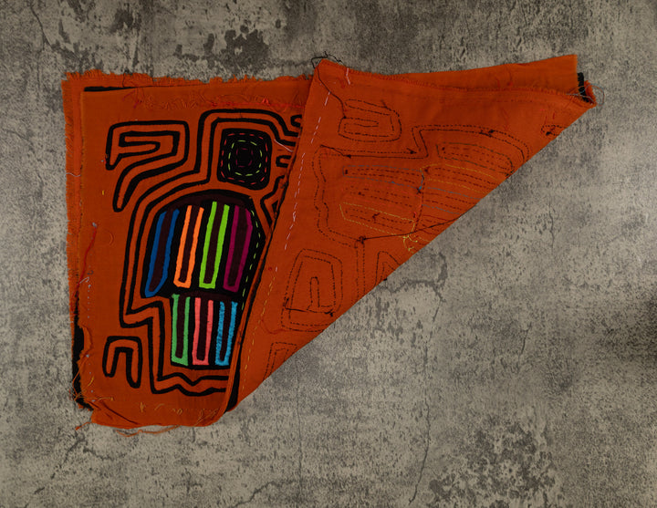 Traditional Orange And Black Bird Talk Mola