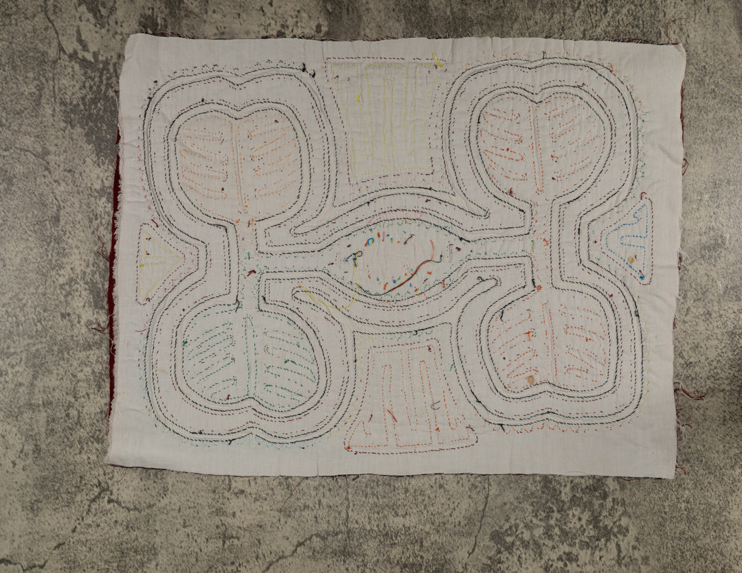 Traditional Maroon And White Autumn Leaf With Fish Mola