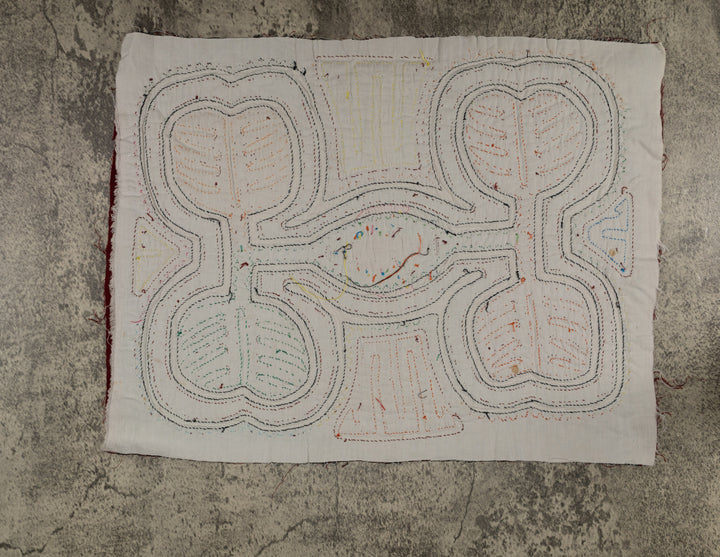 Traditional Maroon And White Autumn Leaf With Fish Mola