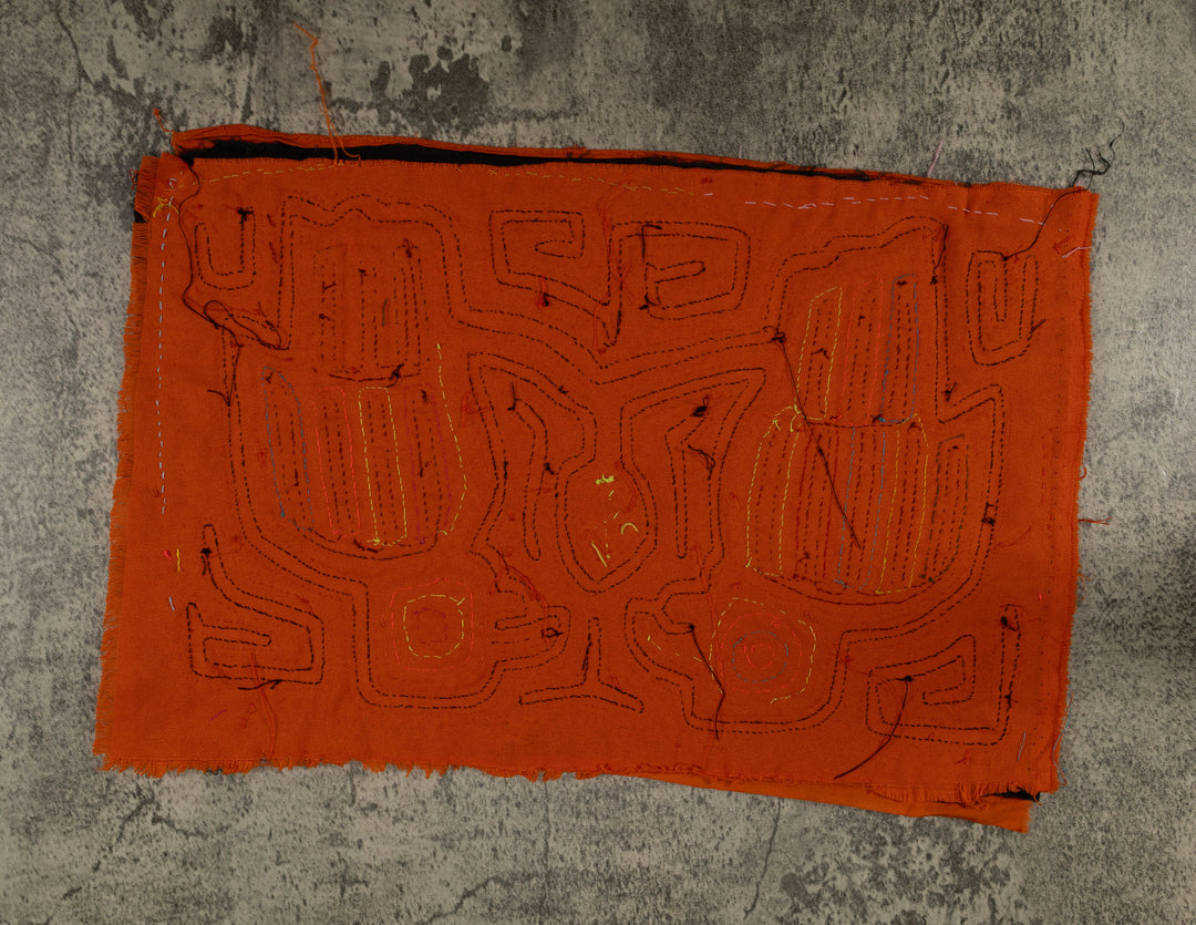 Traditional Orange And Black Bird Talk Mola