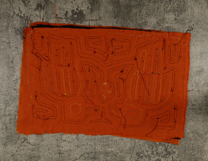 Traditional Orange And Black Bird Talk Mola