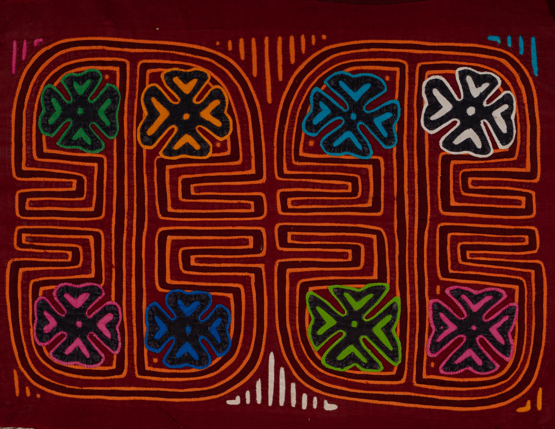 Traditional Burgundy And Orange Stars Galore Mola