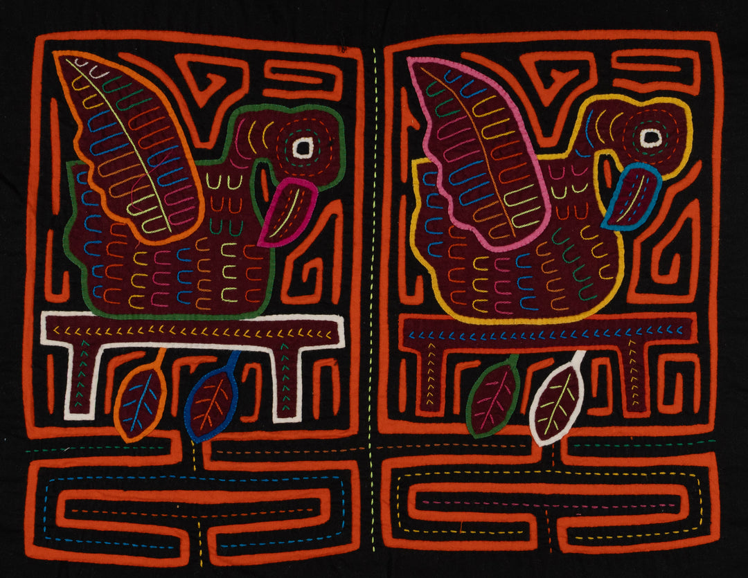 Traditional Orange And Black Swan Mola