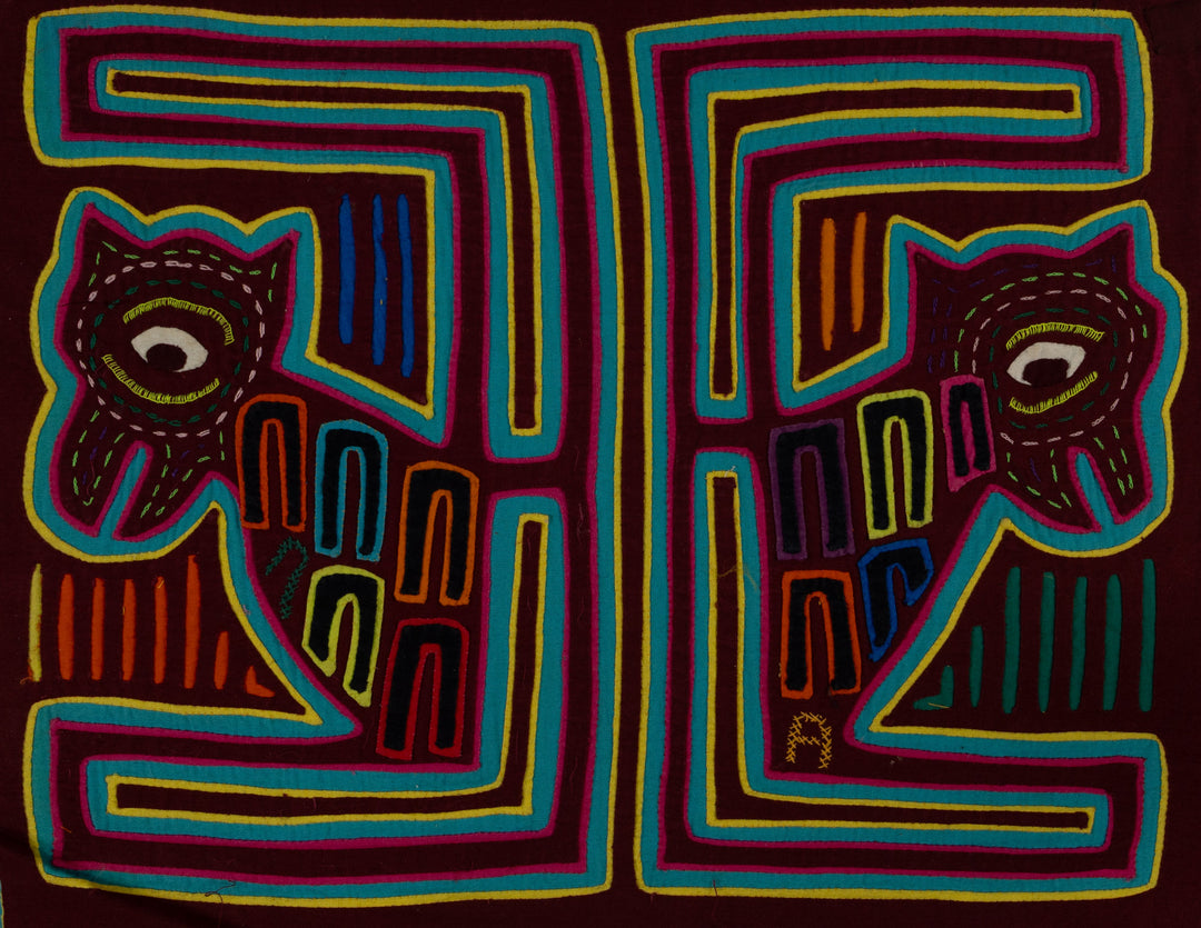 Traditional Maroon And Green Puppy Dog Mola