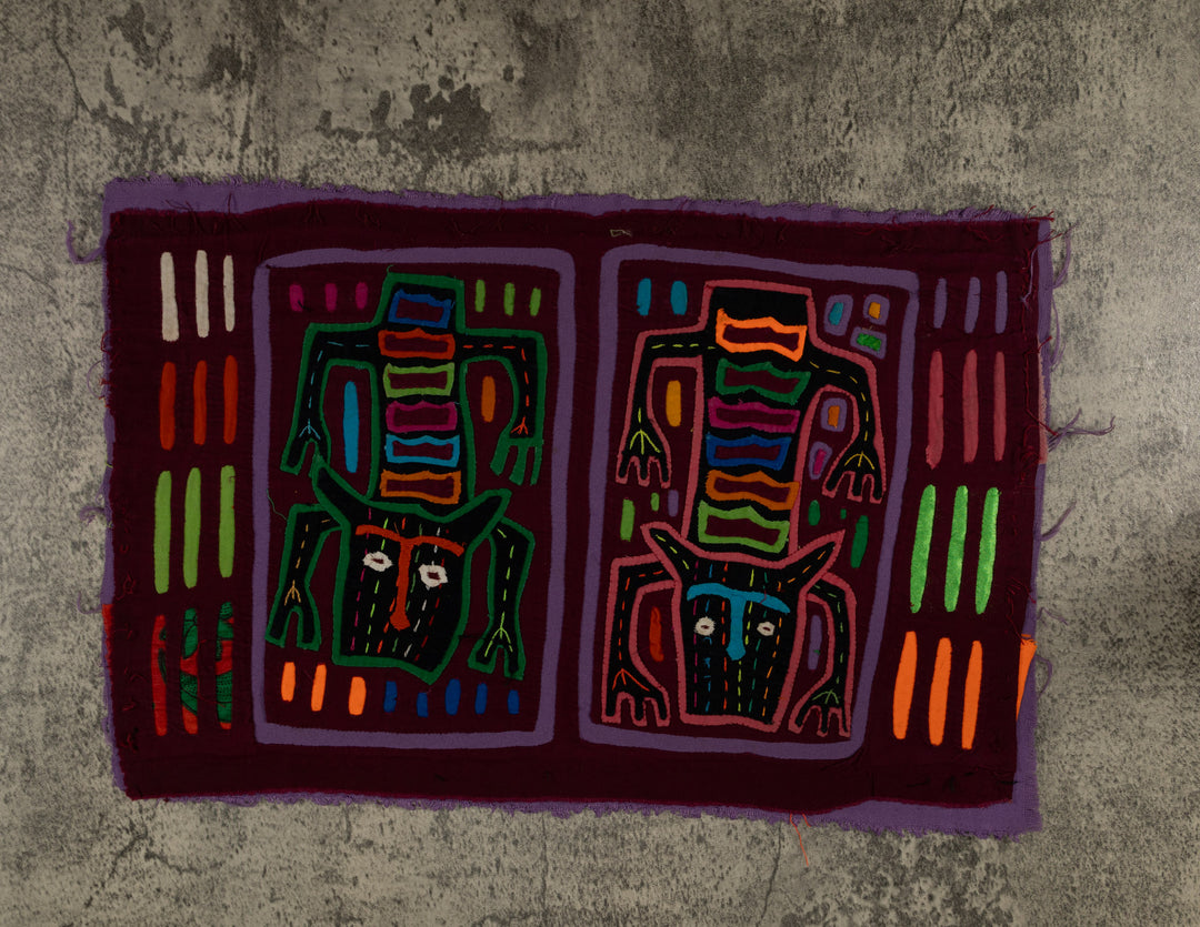 Classic Maroon And Purple Kitty Cat Jaguar Mola