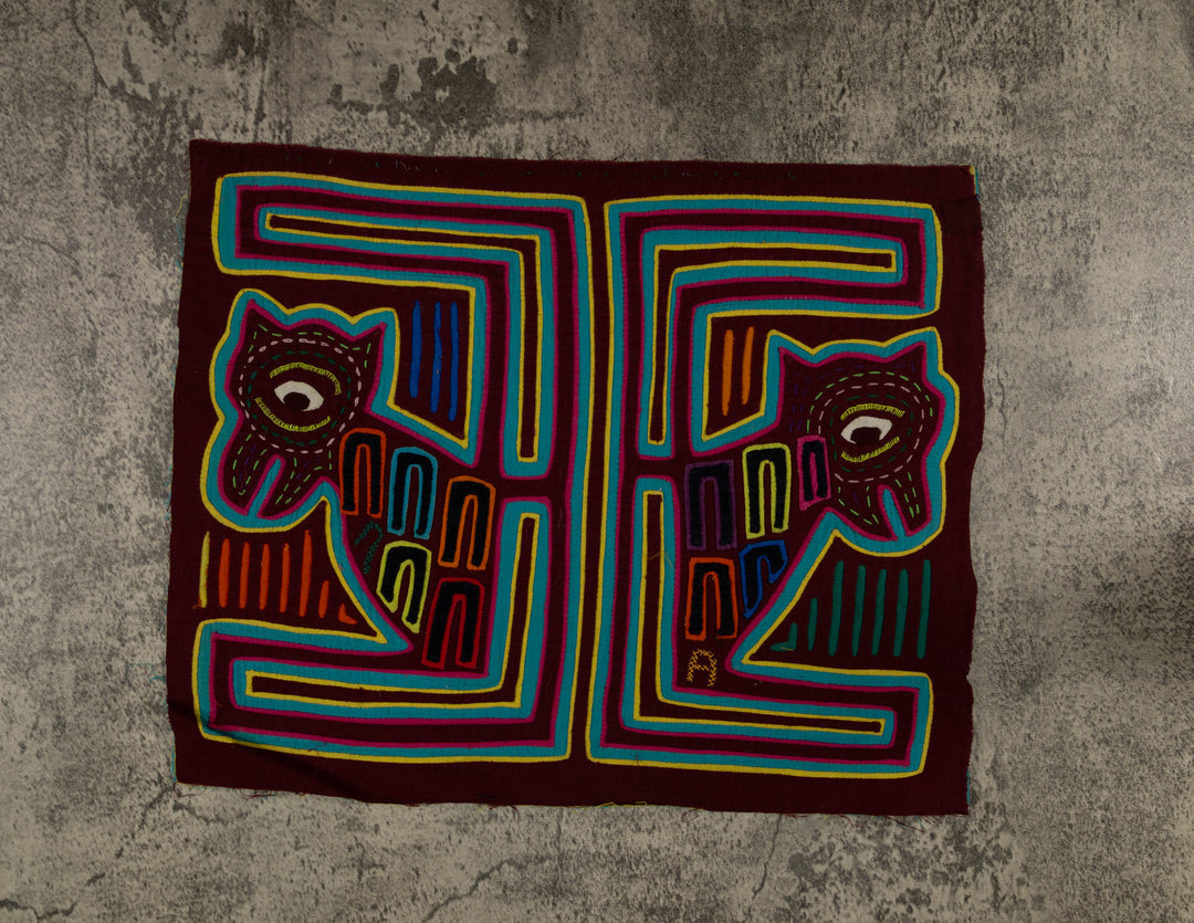 Traditional Maroon And Green Puppy Dog Mola