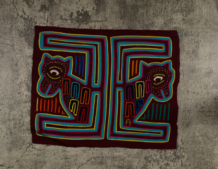 Traditional Maroon And Green Puppy Dog Mola