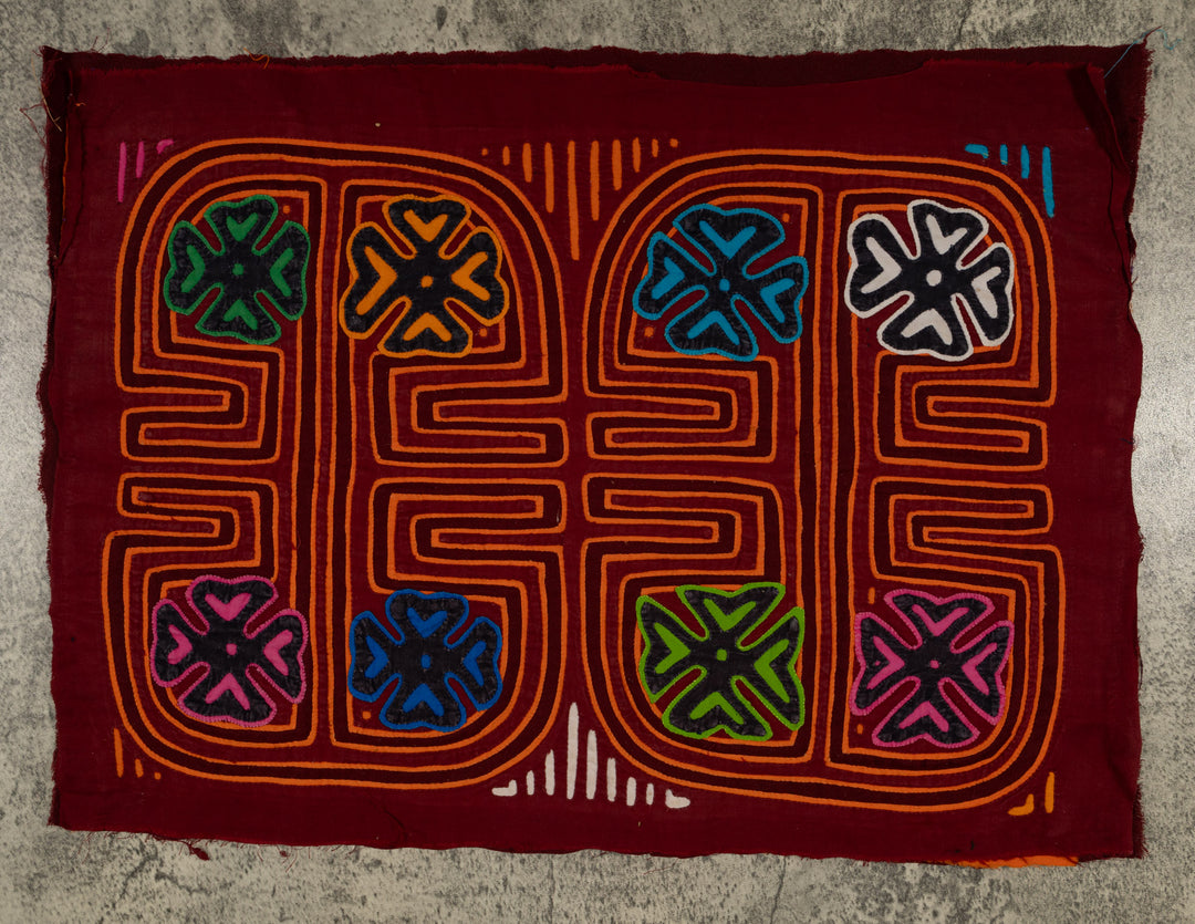 Traditional Burgundy And Orange Stars Galore Mola