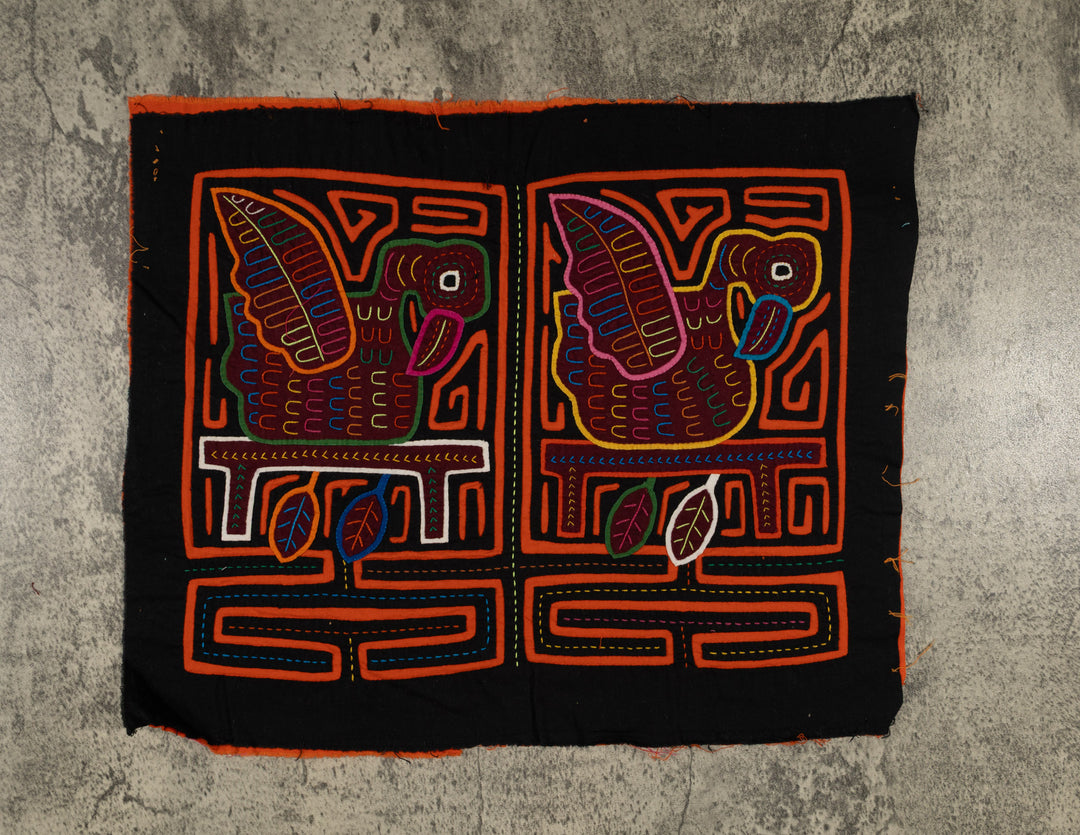 Traditional Orange And Black Swan Mola