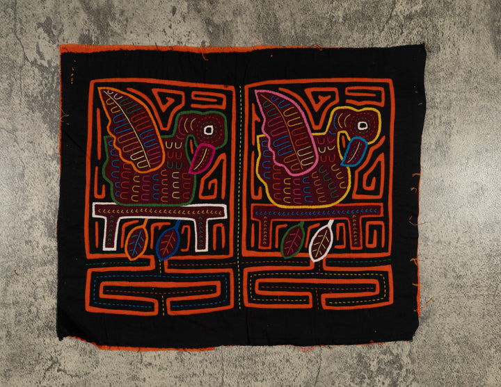 Traditional Orange And Black Swan Mola