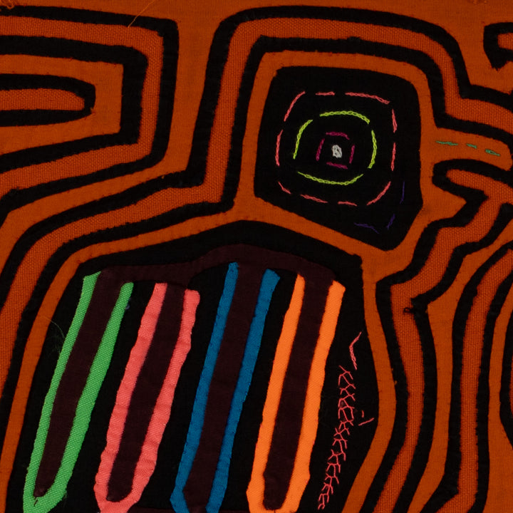 Traditional Orange And Black Avian Talk Mola