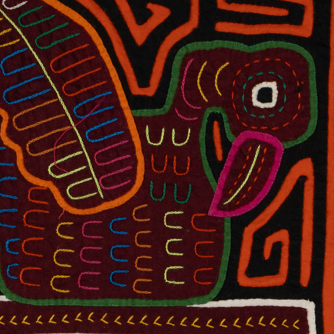 Traditional Orange And Black Swan Mola