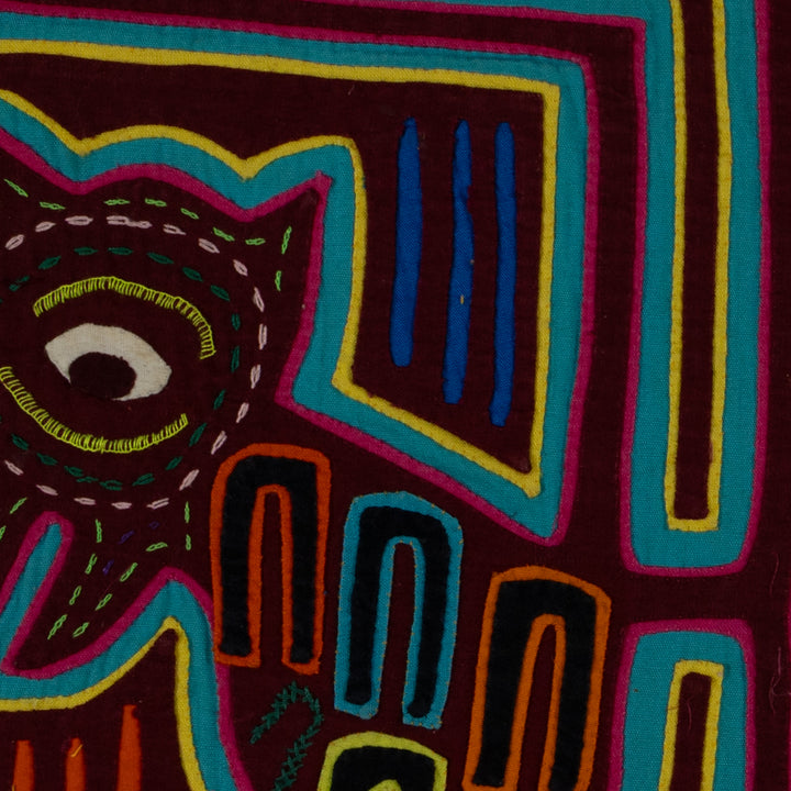 Traditional Maroon And Green Puppy Dog Mola