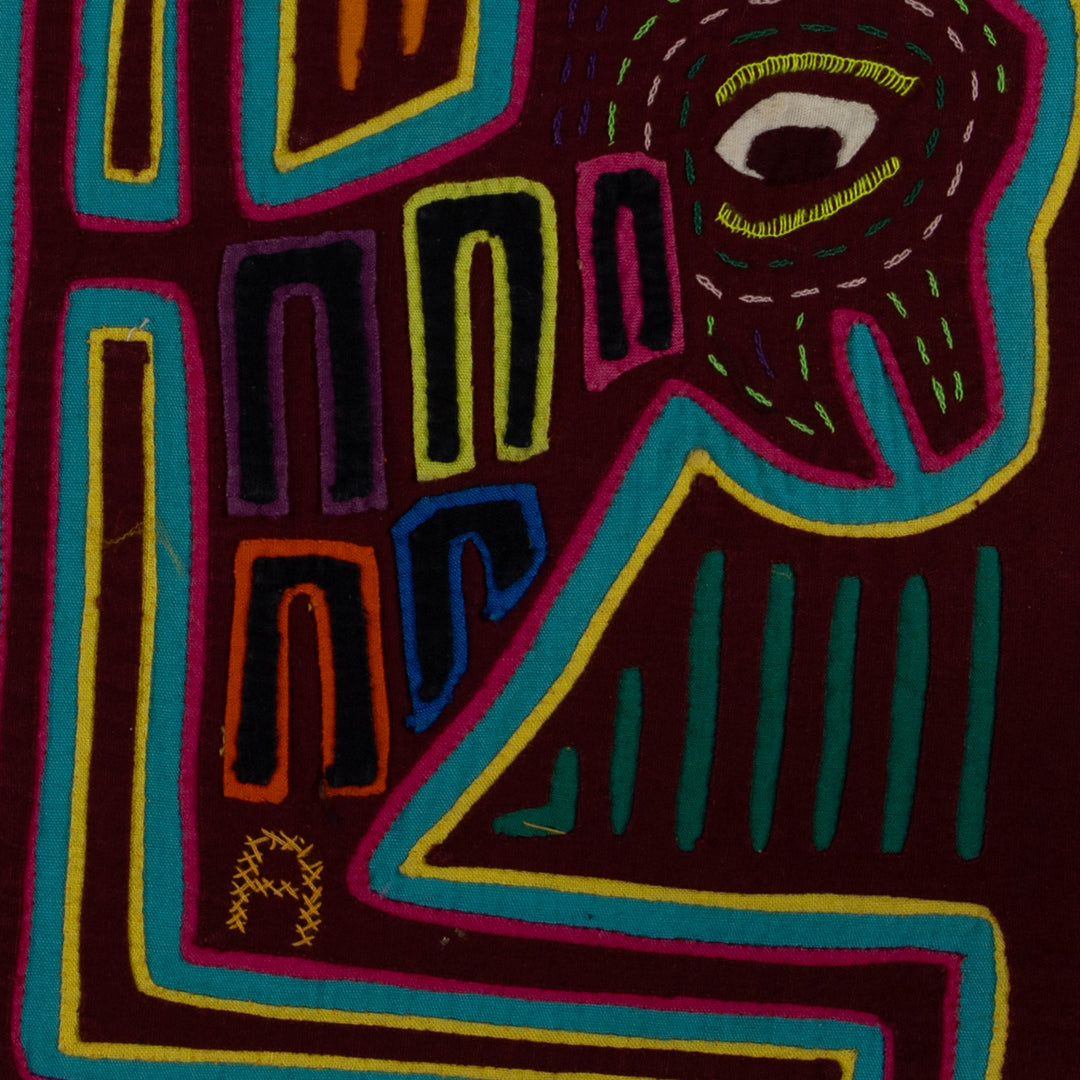 Traditional Maroon And Green Puppy Dog Mola