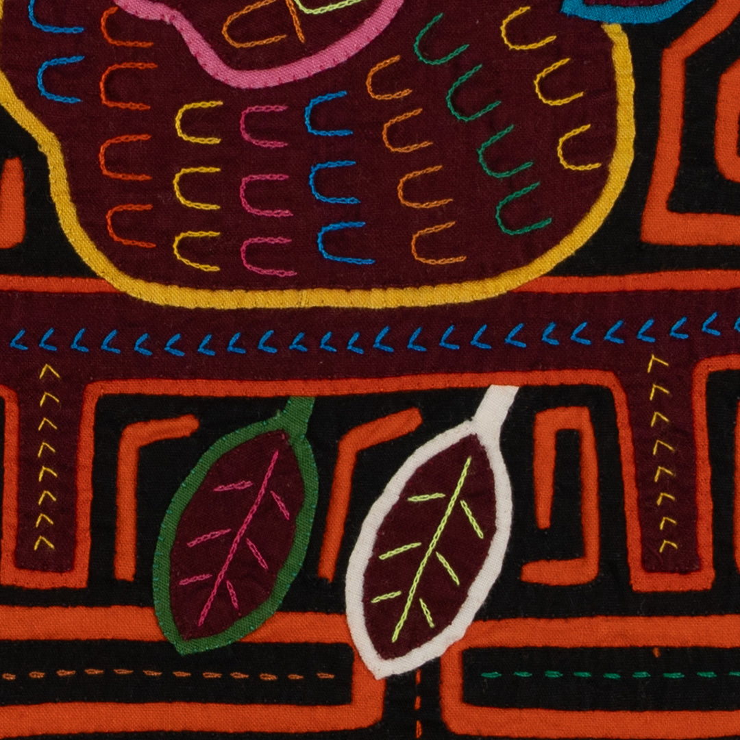 Traditional Orange And Black Swan Mola