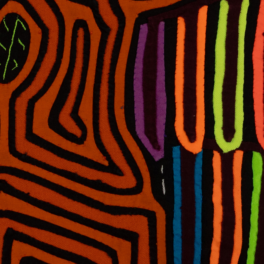 Traditional Orange And Black Avian Talk Mola