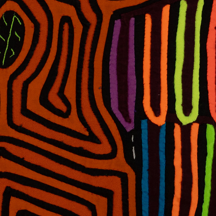 Traditional Orange And Black Avian Talk Mola