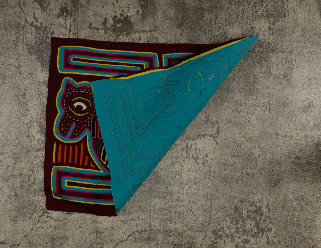 Traditional Maroon And Green Puppy Dog Mola