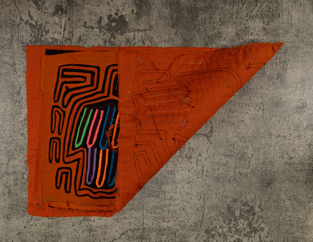 Traditional Orange And Black Avian Talk Mola