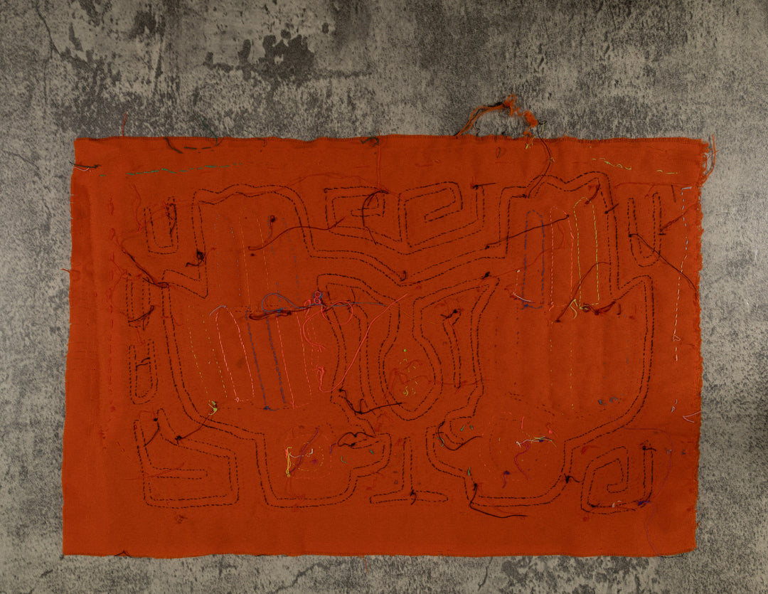 Traditional Orange And Black Avian Talk Mola