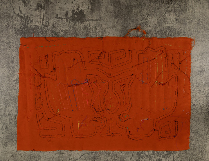 Traditional Orange And Black Avian Talk Mola