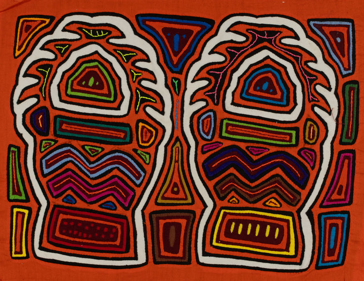 Traditional Orange And White Flaming Basket Mola