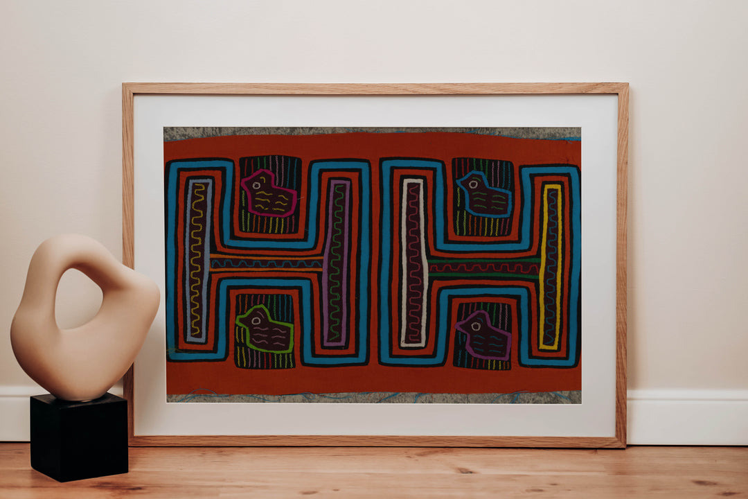 Traditional Orange And Turquoise Rubber Ducky Mola