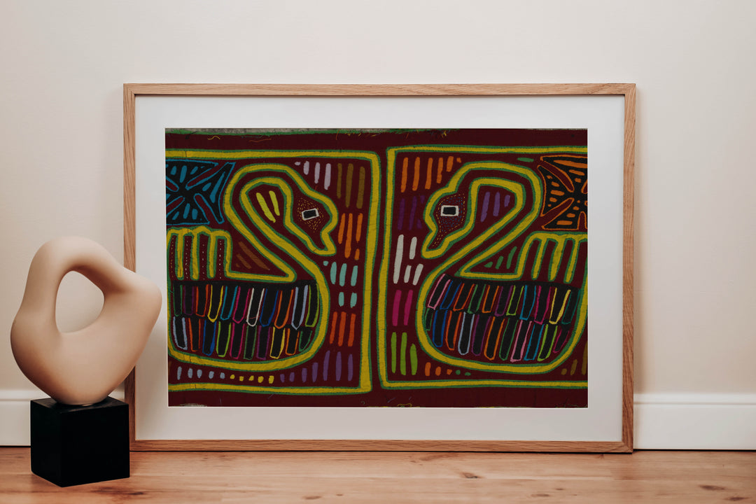 Traditional Maroon Yellow And Green Swan Bird Mola