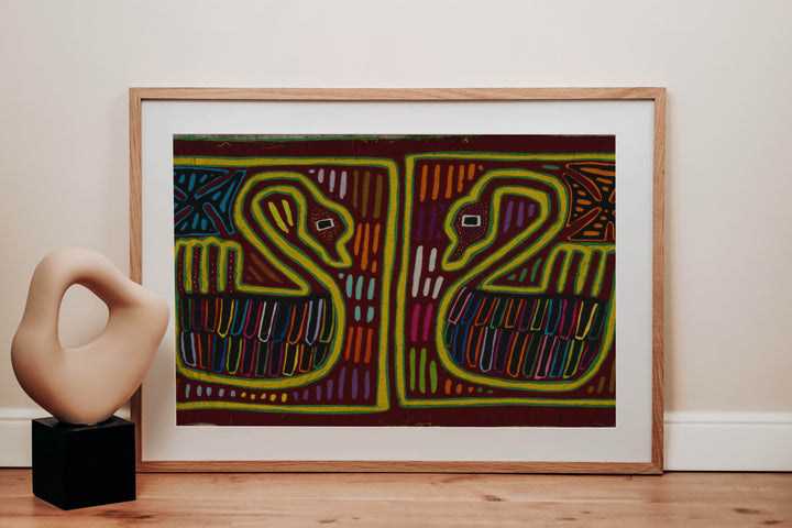 Traditional Maroon Yellow And Green Swan Bird Mola