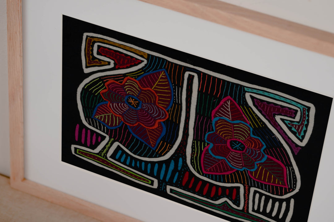 Traditional Black White And Orange Floral Flower Mola