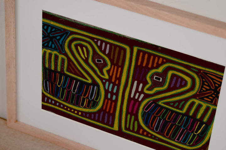 Traditional Maroon Yellow And Green Swan Bird Mola