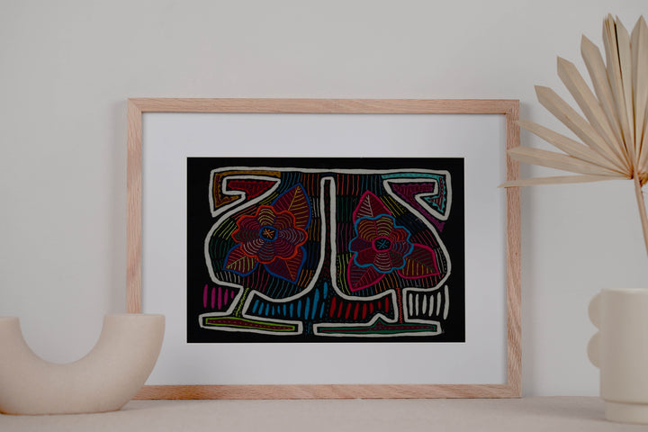 Traditional Black White And Orange Floral Flower Mola