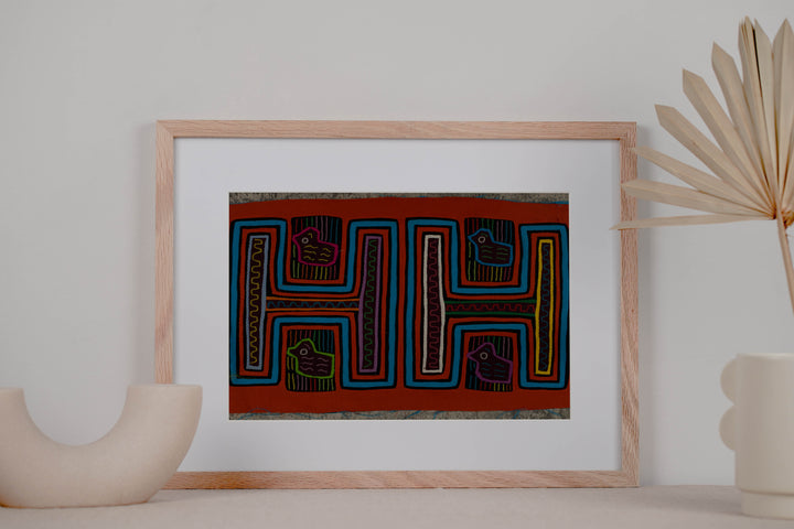 Traditional Orange And Turquoise Rubber Ducky Mola