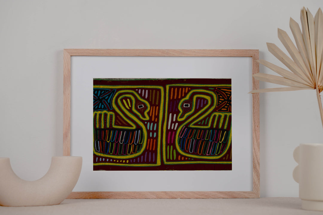 Traditional Maroon Yellow And Green Swan Bird Mola