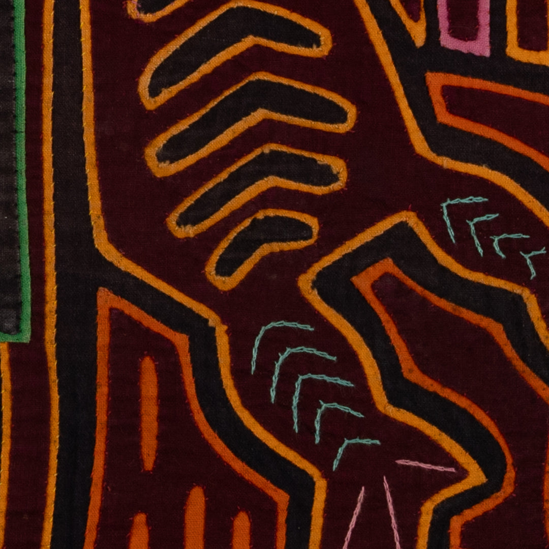 Traditional Burgundy And Orange Ocean Bird In Flight Mola