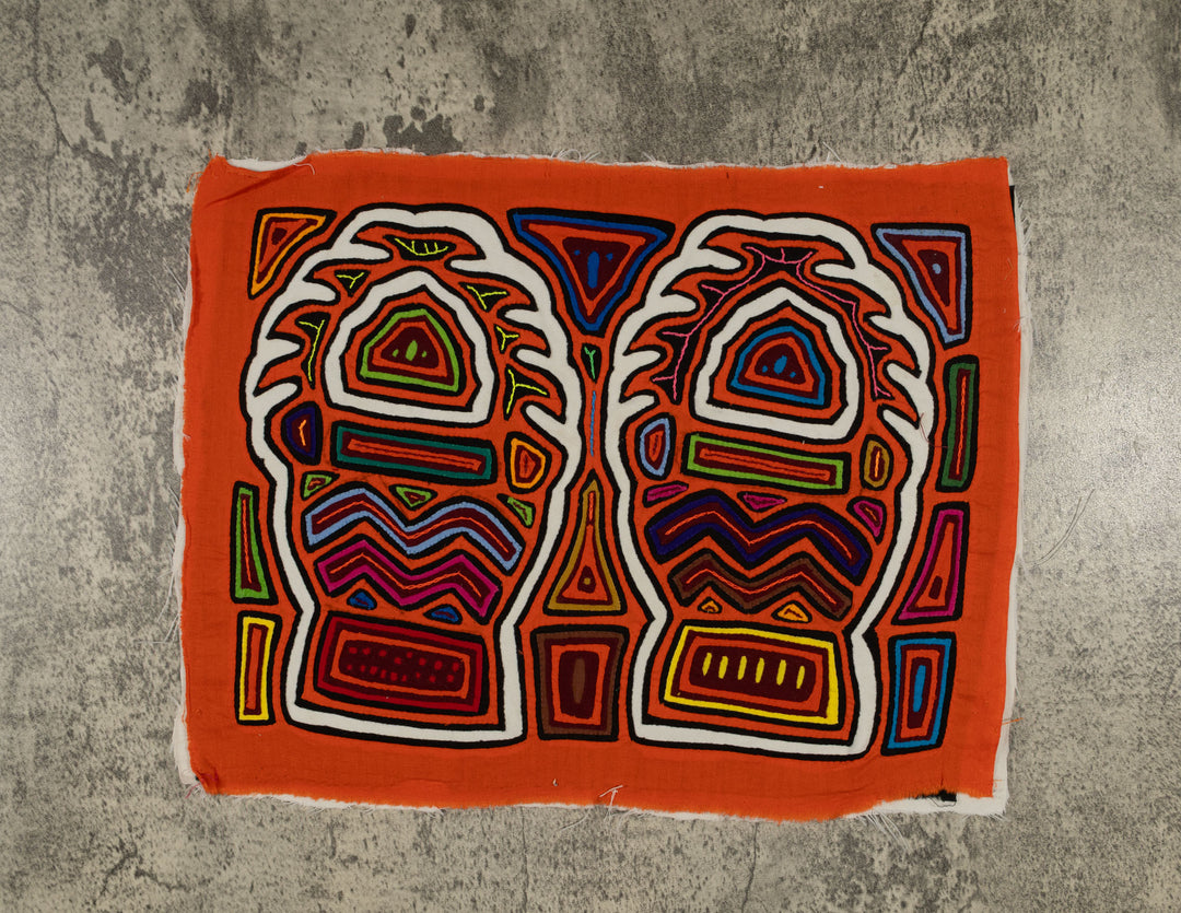 Traditional Orange And White Flaming Basket Mola