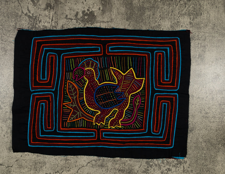 Traditional Black Orange And Blue Rooster Mola