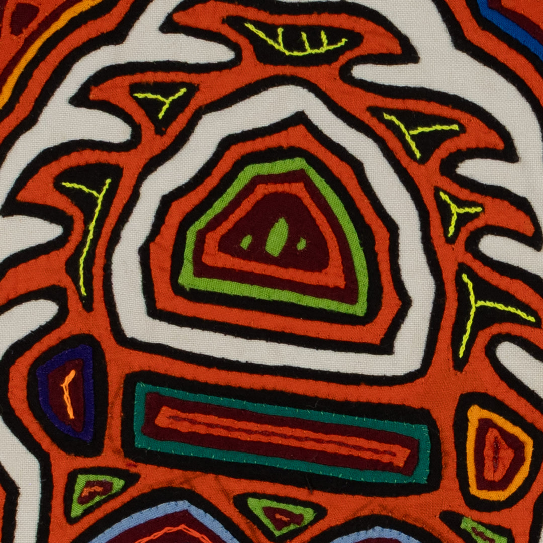 Traditional Orange And White Flaming Basket Mola