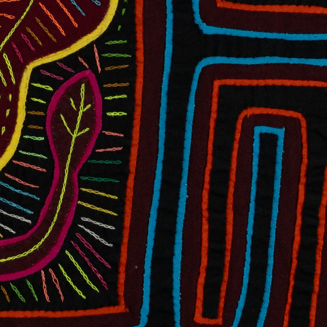 Traditional Black Orange And Blue Rooster Mola