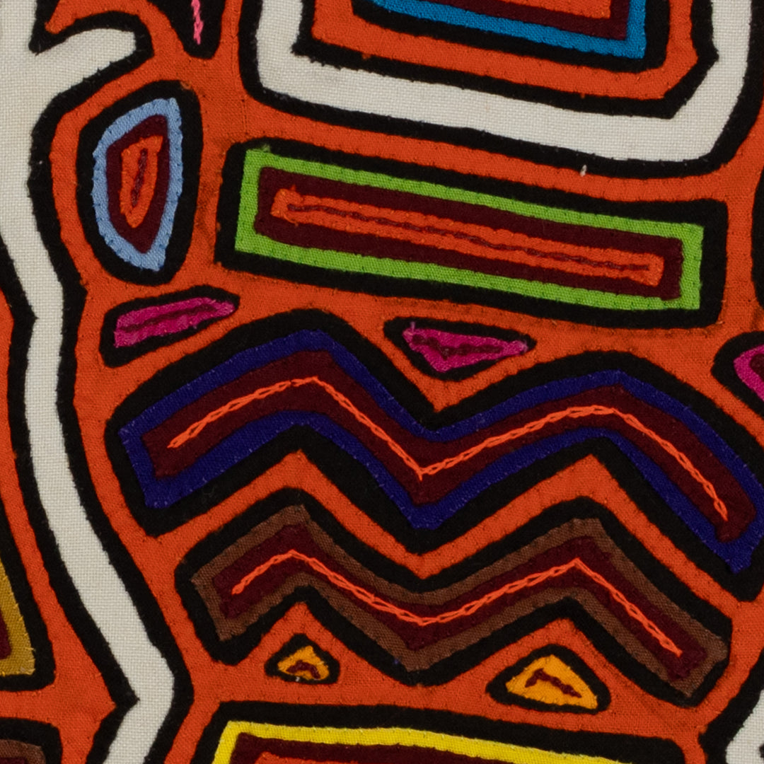 Traditional Orange And White Flaming Basket Mola