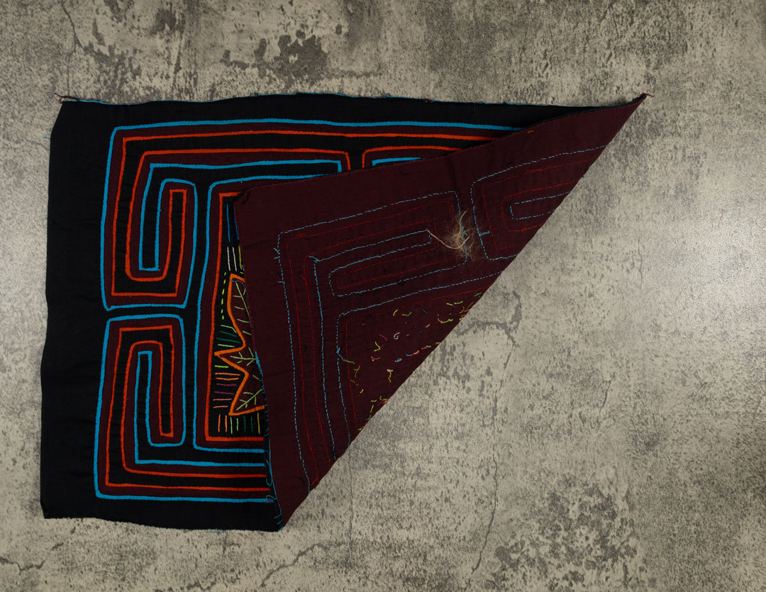 Traditional Black Orange And Blue Rooster Mola