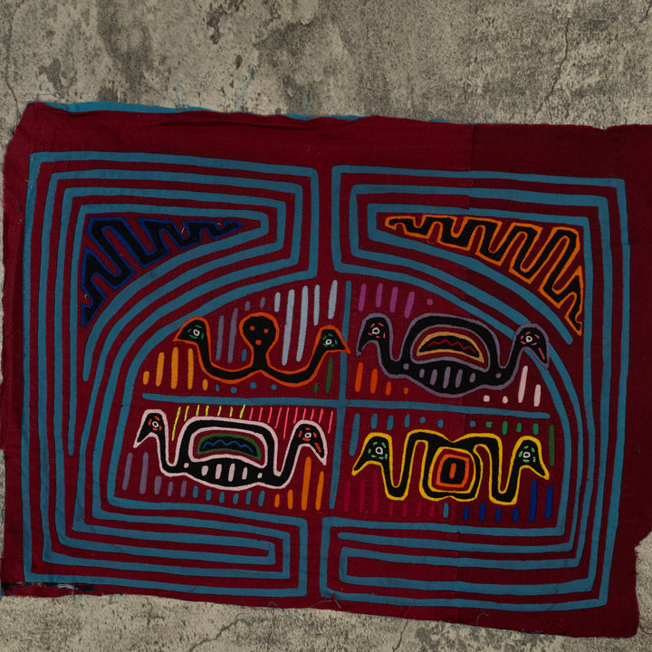 Traditional Burgundy And Blue Two-Head Worm Mola