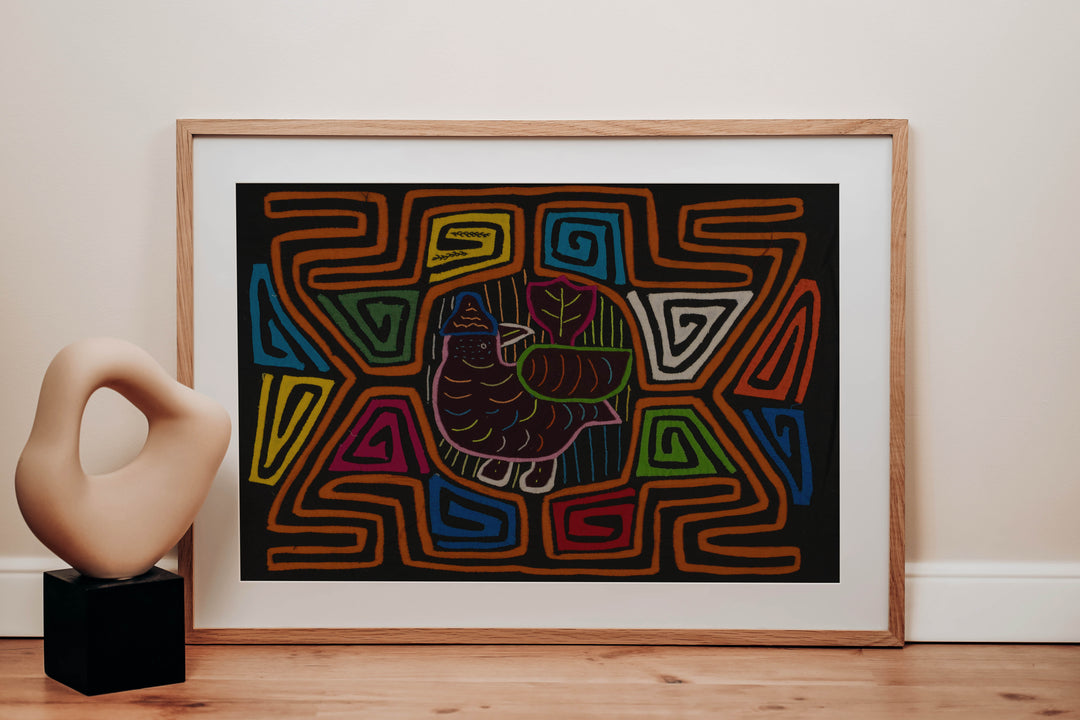 Traditional Black And Orange Fancy Bird Mola