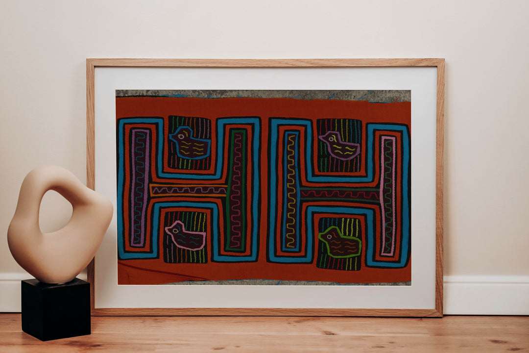 Traditional Orange And Turquoise Bathtub Ducky Mola